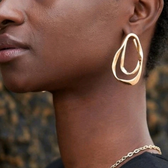 💖 2/$30 Gold hoop Hammered boho thick Chunky Cocktail party boho big earrings - Picture 7 of 17